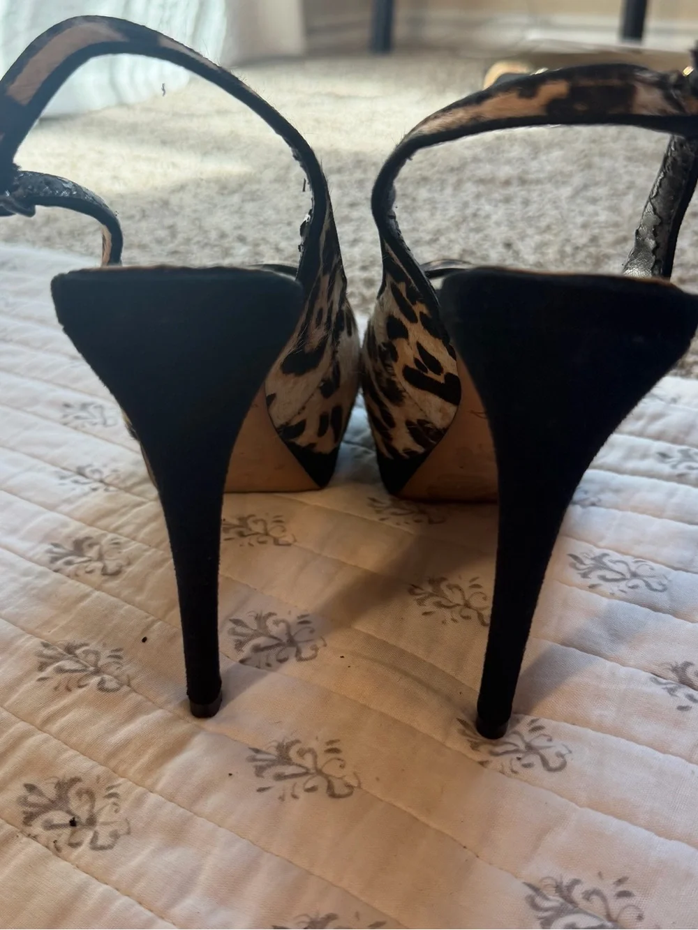 Sam Edelman Leopard Calf Hair Platform Slingback Heels Size 7 Peep Toe